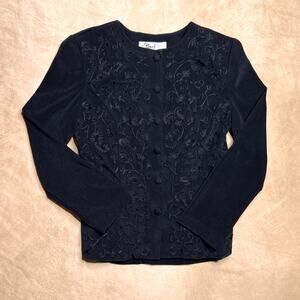 Vintage 90s Black Floral Embroidered Jacket Button Up Goth Whimsigoth Macrabe